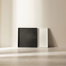 Load image into Gallery viewer, A minimalist wooden wall decor featuring geometric shapes in black and white colors.