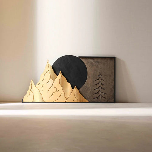 Decorative wall art with mountain and tree design